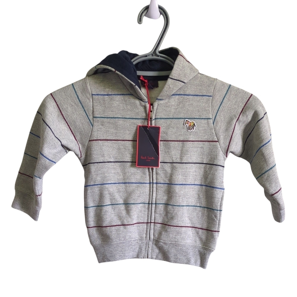 NWT Paul Smith Jr. Grey Striped Giraffe Embroidered Hoodie Size 2
